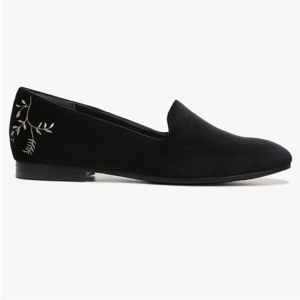 Vionic Willa Velvet Loafers Slip On Shoes Embroidered Embroidery Black Gold 6.5